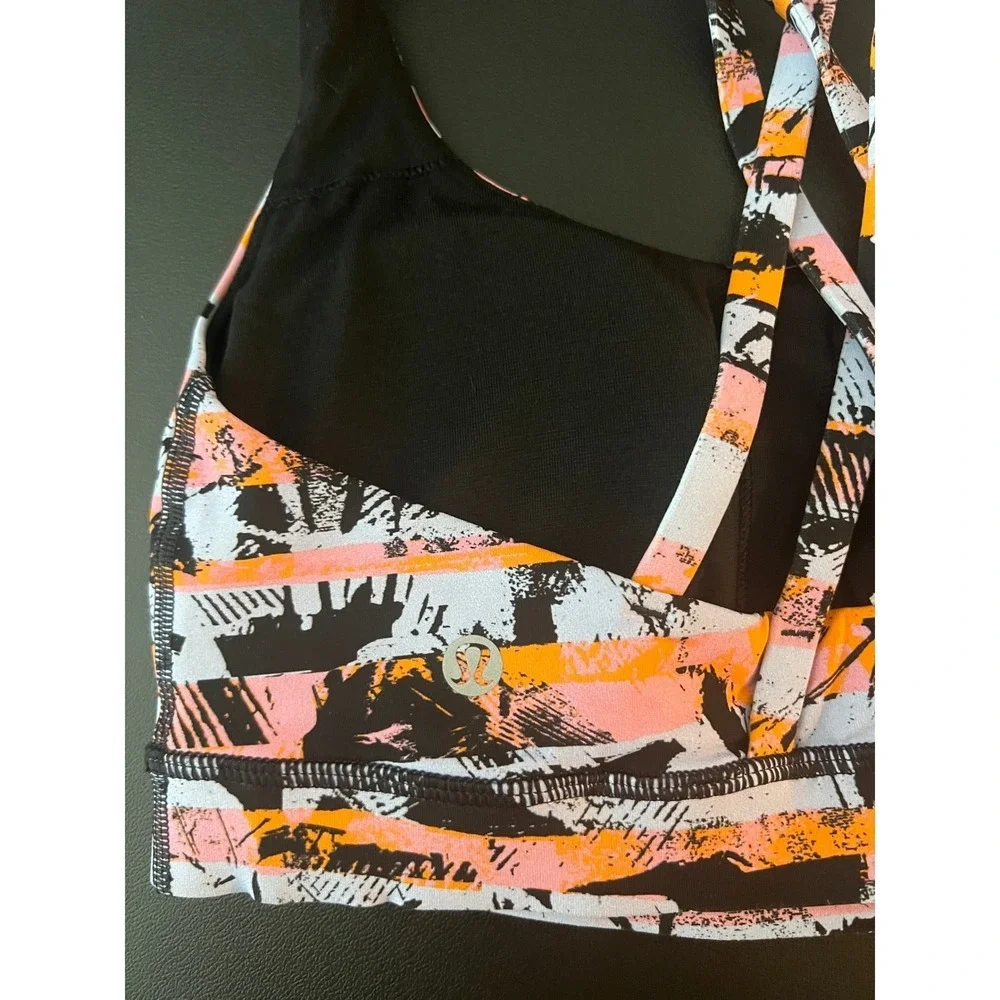 Lululemon Energy Bra Size 6 Pink Orange Abstract Brushstroke Strappy (1065)